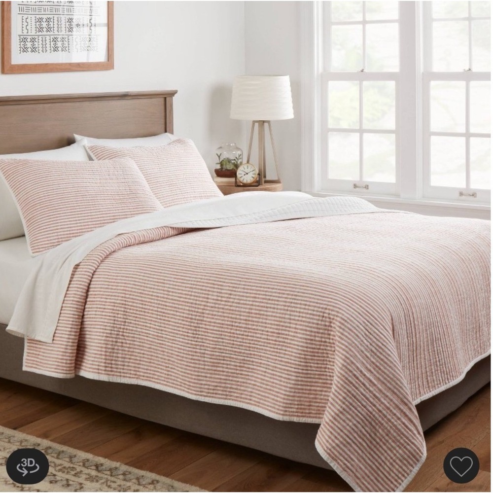 Threshold Reversible Cotton Stripe Quilt King Terracotta Orange White NWT